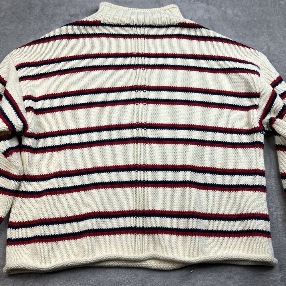 J Crew 2025 Rollneck Sweater Cream Red Striped 100% Cotton Americana Womens M - Picture 8 of 15